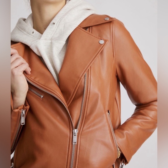 Anthropologie Brown Vegan Leather Moto Jacket Extra Large - Picture 2 of 15